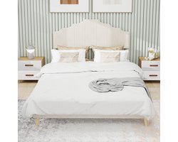 Wishdor Gestoffeerd Bedframe – 160 x 200 cm – Geometrisch Hoofdbord met Siernagels – Stof en Metaal Beige – Lattenbodem met Vochtbescherming – Zachte Hollandse Wol – Stijlvol voor Moderne Slaapkamer – Eenvoudige Montage
