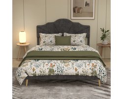 Wishdor Gestoffeerd Bedframe – 160 x 200 cm – Geometrisch Hoofdbord met Siernagels – Stof en Metaal Grijs – Lattenbodem met Vochtbescherming – Zachte Hollandse Wol – Stijlvol voor Moderne Slaapkamer – Eenvoudige Montage
