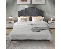 Wishdor Gestoffeerd Bedframe – 160 x 200 cm – Geometrisch Hoofdbord met Siernagels – Stof en Metaal Grijs – Lattenbodem voor Stevige Ondersteuning – Zachte Hollandse Wol – Stijlvol voor Moderne Slaapkamer – Eenvoudige Montage