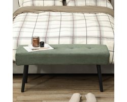 Wishdor Gestoffeerde Bank - Ribstof (Corduroy) met Knoopstiksel - Halbank / Slaapkamerbank - Groen - 100x36x45 cm