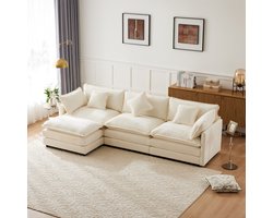 Wishdor Grote Wolk Hoekbank met Hocker (283x147x84 cm) - XXL 3-Zits Plofbank / Loungebank - Modulair - Chenille - Beige