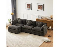 Wishdor Grote Wolk Hoekbank met Hocker (283x147x84 cm) - XXL 3-Zits Plofbank / Loungebank - Modulair - Chenille - Donkergrijs