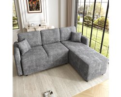 Wishdor - Hoekbank 3-zits - L-vorm met liggedeelte en 2 kussens - modern voor woonkamer of studio - chenille stof - grijs - 187,5 x 144 x 85,5 cm