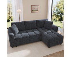 Wishdor Hoekbank Met Omkeerbaar Liggedeelte - Gestikte Zitting En Halfronde Armleuningen - Voor Woonkamer - Stoffen Bekleding - Grijs - 204 X 127 X 82,5 Cm