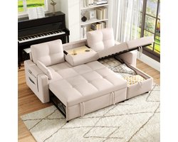 Wishdor - Hoekslaapbank - Modulair Uitschuifbaar Met Opbergruimte En Bekerhouders - Modern - Linnen - Beige - 211 x 136 x 87 cm