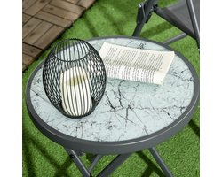 Wishdor - Inklapbare Bijzettafel - Draagbaar - Voor Buiten - Glas - Wit - Ø45 x 50 cm