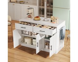 Wishdor Keukeneiland - Met Barblad En Stopcontacten - Voor Keuken - MDF - Wit - 120 X 60 X 91 Cm