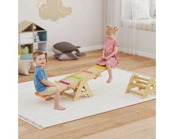 Wishdor Kinderbalancewippe - 2-in-1 schommel en balancierbalk - Houten frame met a-vormige basis - Multicolor - 133 x 38 x 24 cm