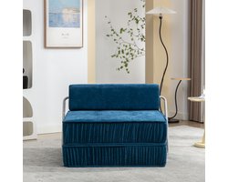 Wishdor - Klapbare Slaapstoel - 2-In-1 Zit- En Ligfunctie - Modern - Chenille En Schuim Met Veren - Blauw - 186 X 93 X 44,5 Cm