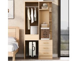 Wishdor Kledingkast met open hanggedeelte en drie laden - Meerdere opbergvakken voor kleding en accessoires - Vrijstaand ontwerp voor slaapkamer en woonkamer - MDF en metaal - Wit en houtkleur - 70 x 55 x 175 cm