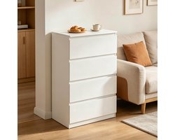 Wishdor - Ladekast - 4 lades met greeploze fronten - dichte opbergkast - Scandinavische stijl - slaapkamer, woonkamer en hal - hout met melamine - wit - 60 x 90 x 40 cm