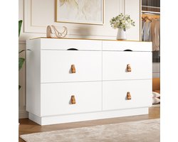 Wishdor Ladekast met 6 lades - Transparant veiligheidsglas - Anti-kantel en slimme vakindeling - Modern - Slaapkamer en kleedkamer - Wit - 120 x 40 x 78 cm