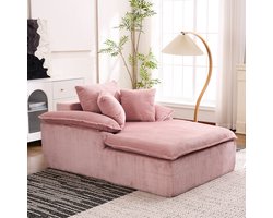 Wishdor - Ligbank Zonder Frame - Ergonomisch - Modern - Voor Woonkamer Of Leeshoek - Ribfluweel - Roze - 177 x 122 x 92 cm