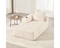 Wishdor Lounge Fauteuil - Loveseat met Bekerhouder & Zijvakken - Zachte Ribstof - Beige - 158 x 93 cm