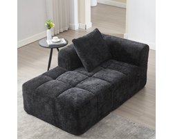 Wishdor Loungebank - Zijvakken En Inclusief Kussen - Modern - Voor Woonkamer - Chenille - Zwart - 158 x 90 x 60 cm