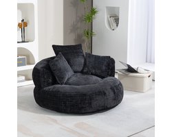 Wishdor Loungestoel - Hoge Rugleuning En Armleuningen - Rond Ontwerp - Voor Woonkamer - Chenille - Zwart - 108 x 108 x 52 cm