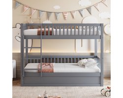 Wishdor Luxe Stapelbed 90x200 cm - Hydraulische Lift met Gigantische Opbergruimte - Massief Hout - Grijs (Vanaf 6 Jaar)