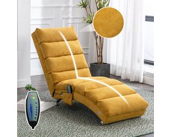 Wishdor - Massageligstoel - Zachte Vibratiefunctie En Zijvak - Modern Ontwerp - Voor Woonkamer - Linnen Bekleding - Mosterdgeel - 55 X 148 X 84 Cm