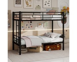 Wishdor Metalen Stapelbed 90x190 cm - Om te Bouwen tot 2 Losse Bedden - Inclusief Lattenbodems - Zwart
