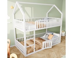 Wishdor Metalen Stapelbed in Huisvorm – Wit – 90x200 cm