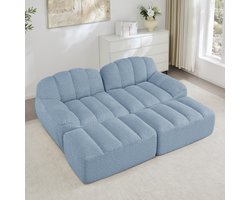 Wishdor Modulaire 2-Zits Bank Met 2 Ottomans - Frameloos En Antislip - Ergonomisch Ontwerp Voor Woonkamer Of Appartement - Zachte Fleece Bekleding - Blauw