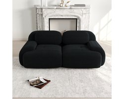 Wishdor - Modulaire Hoekbank - Frameloos - Gebogen Armleuningen - Voor Woonkamer Of Slaapkamer - Ribstof - Zwart