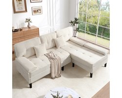 Wishdor - Modulaire Hoekbank - L-Vorm Met Verplaatsbare Hocker - Modern - Voor Woonkamer - Chenille - Lichtbeige - 195 Cm