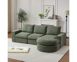 Wishdor - Modulaire Hoekbank Met Chaise Longue En Dubbel Kussen - Gebogen Ontwerp Voor De Woonkamer - Chenille Bekleding - Groen