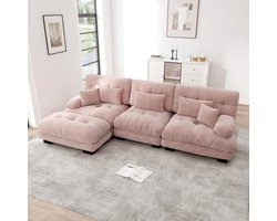 Wishdor - Modulaire Hoekbank Met Ottomaan - Diepe Zitting - Woonkamer - Chenille - Roze