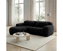 Wishdor - Modulaire Hoekbank - Zachte Pluche Bekleding En Verbindbare Ottoman - Minimalistisch - Voor Woonkamer - Zwart