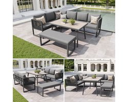 Wishdor - Modulaire Loungeset - Handgevlochten PE-Rattan - Spatwaterbestendige Kussenhoezen - Grijs