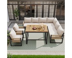 Wishdor - Modulaire Tuinmeubelset Met Tafel - Waterafstotend Polyester CD-Stof En Metaal - Beige - 7-delig