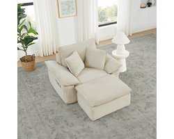 Wishdor Modulaire Vloerfauteuil Met Voetenbank - Zacht Gevoerd En Met Opbergvakken - Modern Ontwerp Voor Woonkamer Of Werkkamer - Stoffen Bekleding - Beige
