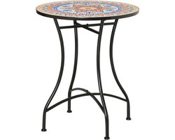 Wishdor - Mozaïektafel - Ronde Tuintafel - Voor Tuin Of Balkon - Metaal En Keramiek - Rood - Ø60 x 71 cm
