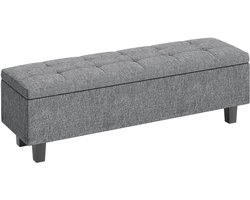 Wishdor - Opbergbank - Gestoffeerd En Getuft - Modern - Voor Slaapkamer Of Hal - Linnen En Massief Rubberhout - Donkergrijs - 138 X 40 X 45 Cm