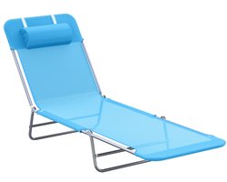 Wishdor - Opvouwbaar Ligbed - Verstelbare Rugleuning 0-180° - Met Hoofdkussen - Metalen Frame Met Gaas - Blauw - 56 x 182 x 28 cm