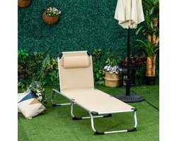 Wishdor - Opvouwbare Ligstoel - 4-Standen Verstelbare Rugleuning - Afneembaar Kussen - Aluminium - Beige - 165 X 60 X 76 Cm