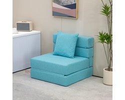 Wishdor - Opvouwbare Slaapstoel Met Bedfunctie - 2-In-1 Ontwerp En Afneembaar Kussen - Modern Voor Woonkamer Of Kantoor - Schuim En Polyester - Blauw - 70 X 70 X 61 Cm