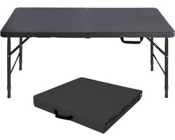 Wishdor - Opvouwbare Tafel - Verstelbare Hoogte - Draaggreep - Voor Binnen En Buiten - IJzer En Kunststof - Zwart - 125 X 61 X 58-74 Cm