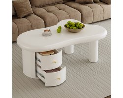 Wishdor Organische Salontafel Wolk 97x64 cm - Chubby Design Koffietafel met 2 Lades - Wit / Goud