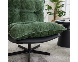 Wishdor Relaxfauteuil - 360° draaibaar - Verstelbare rugleuning 95°/110°/125° - Industrieel - Groen zwart - Chenille en kunstleer - Metalen onderstel - Volwassenen - 150 kg