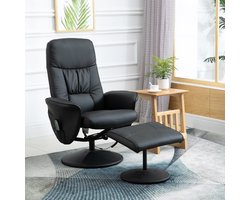 Wishdor - Relaxfauteuil Met Hocker En Massagefunctie - Verstelbare Rugleuning En 360 Graden Draaibaar - Voor Woonkamer - Samengesteld Leer - Zwart - 76 x 81 x 105 cm