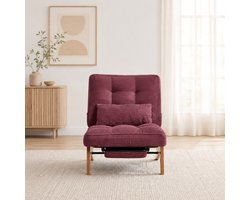 Wishdor Relaxfauteuil - Verstelbare rugleuning - Voetsteun en lendenkussen - Retro - Woonkamer slaapkamer studeerkamer balkon - Ribstof en hout - Bordeauxrood - 127 x 73 x 90 cm