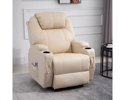 Wishdor - Relaxstoel Met Massagefunctie En Ligfunctie - 8-Punts Vibratiemassage En Afstandsbediening - Modern Ontwerp Voor Woonkamer - Schuim - Beige - 82 X 97 X 110 Cm