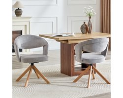 Wishdor Retro Draaistoelen Set Van 2 - Grijze Structuurstof - Ergonomische Rugleuning - Geruisloze 360° Draaifunctie