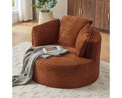 Wishdor Ronde Fauteuil - Diepe Zitting En Ergonomische Rugleuning - Modern Design - Voor Woonkamer Of Slaapkamer - Cordstof - Oranje