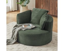 Wishdor Ronde Loungefauteuil - Diepe Zitting En Ergonomische Rugleuning - Modern - Voor Woonkamer Of Slaapkamer - Ribfluweel - Groen