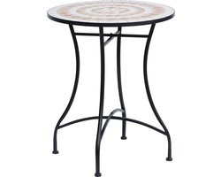 Wishdor - Ronde Tuintafel - Mozaïekblad En Gebogen Onderstel - Voor Balkon En Tuin - Staal En Keramiek - Oranje - Ø60 X H71 Cm