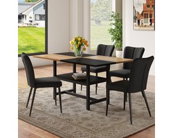 Wishdor Set tafel en stoelen - 160 cm rechthoekig - Ingebouwde opbergruimte - Modern design - Eetkamer woonkamer keuken - Hout metaal kunststof - Bruin zwart - 160 x 90 x 76 cm