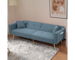 Wishdor - Slaapbank - Verstelbare Rugleuning En Opbergvakken - Elegant - Sherpastof - Blauw - 175 x 64 x 72 cm